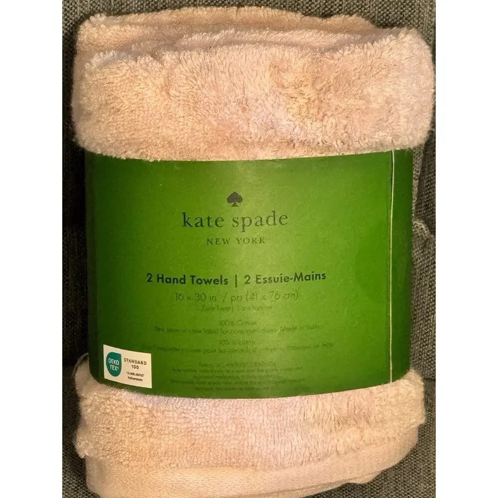 Kate Spade New York Hand Towel Set Light Pink Baby Blush Cotton Set Of 2 NWT